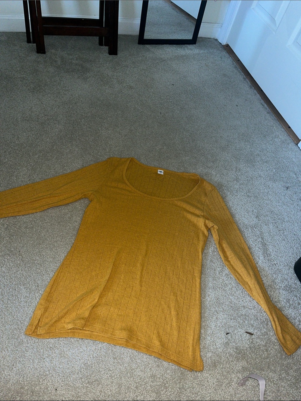 Mustard Ribbed Long-Sleeve Scoop Neck Top